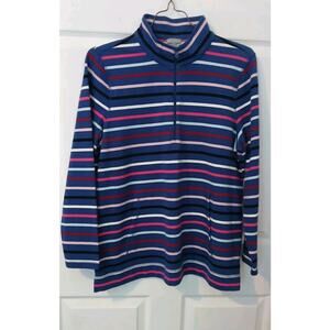 T by TALBOTS 1/4 Zip Pullover Kangaroo Pocket Mock Neck Textured 1X Striped